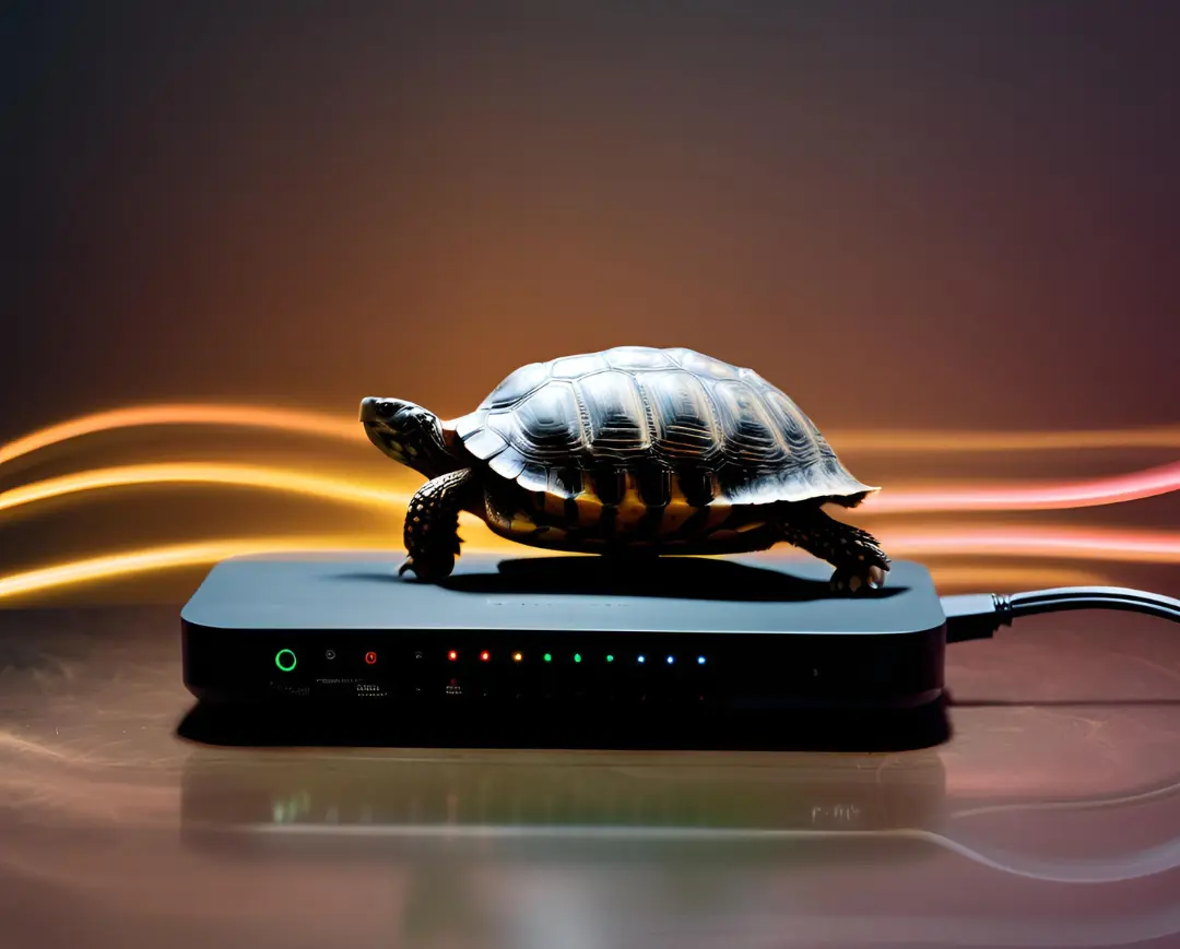 slow internet downtime, tortoise on a wifi internet router