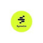 Synextra deep purple stucked logo in a lime background