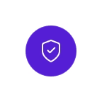 purple shield icon with a tick inside