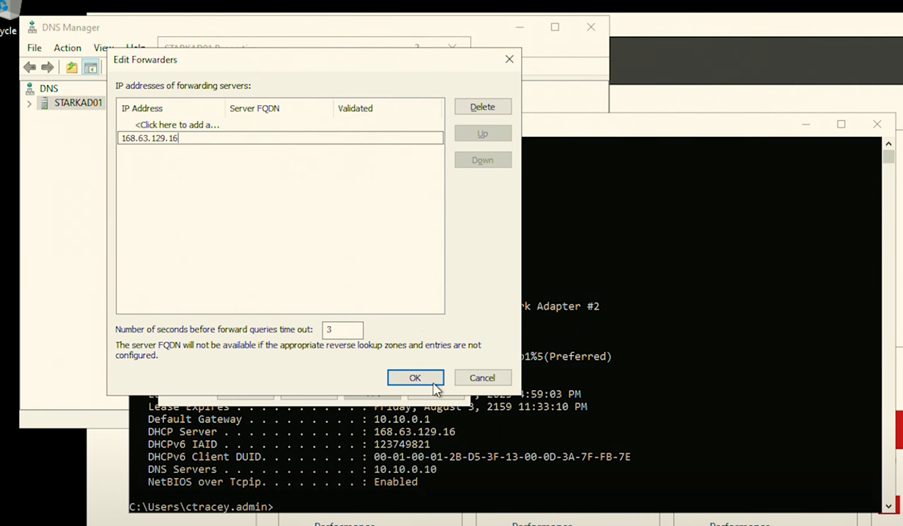 A screenshot showing the window in which you access DNS forwarders settings