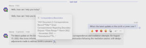Screen shot of AI agent responding in MS teams